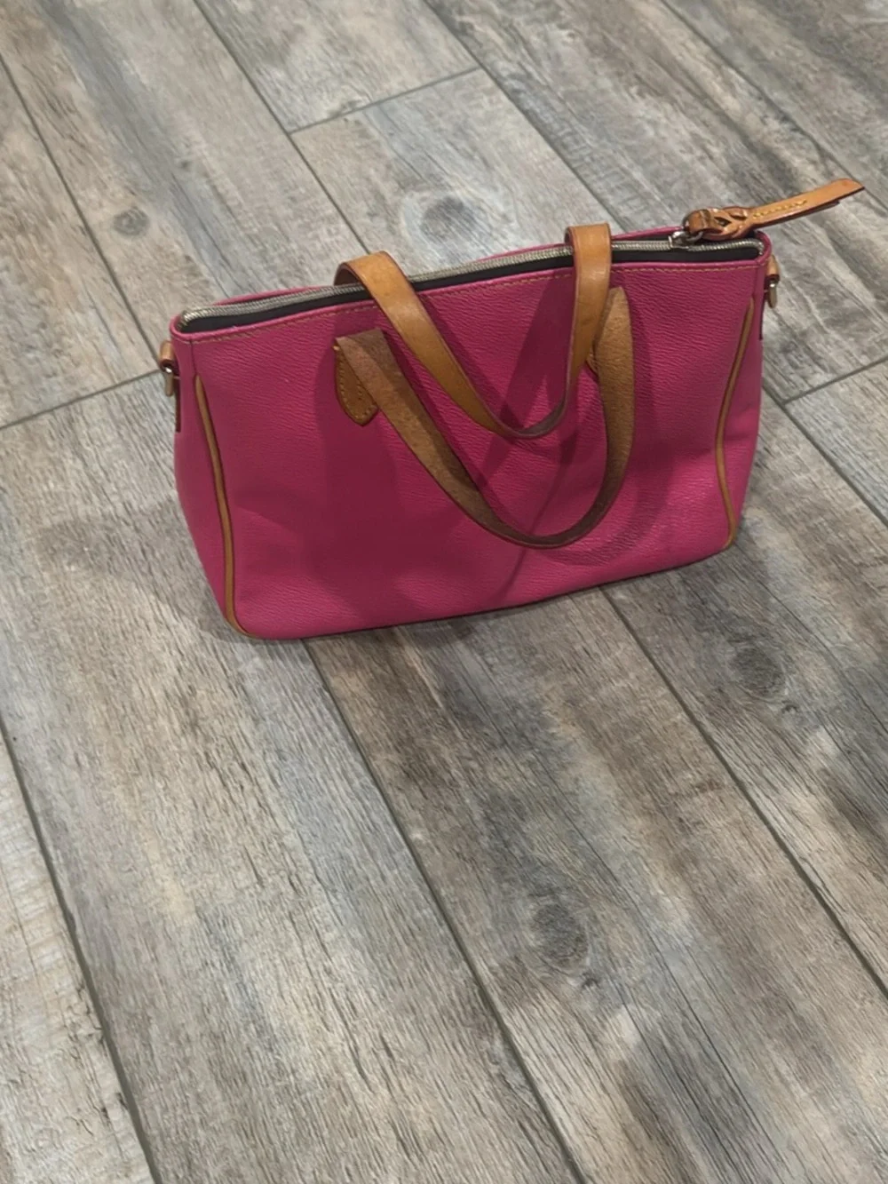Dooney & Bourke Pink Satchel with Tan Trim